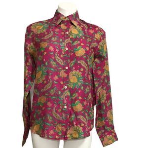 Ralph Lauren Pink Floral Long Sleeve Blouse 100% Silk Size Small